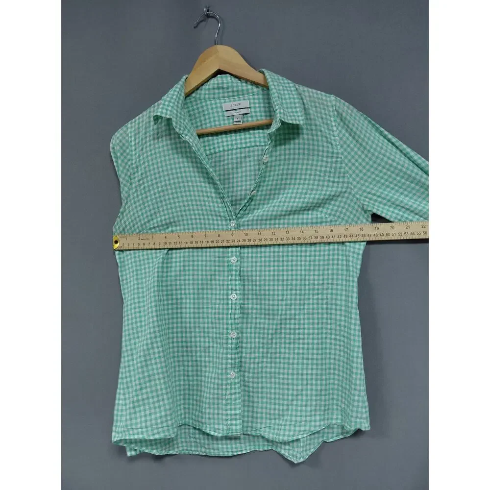 J.CREW Perfect Green Gingham Button-Up Shirt Long Sleeve Collared Size 6
